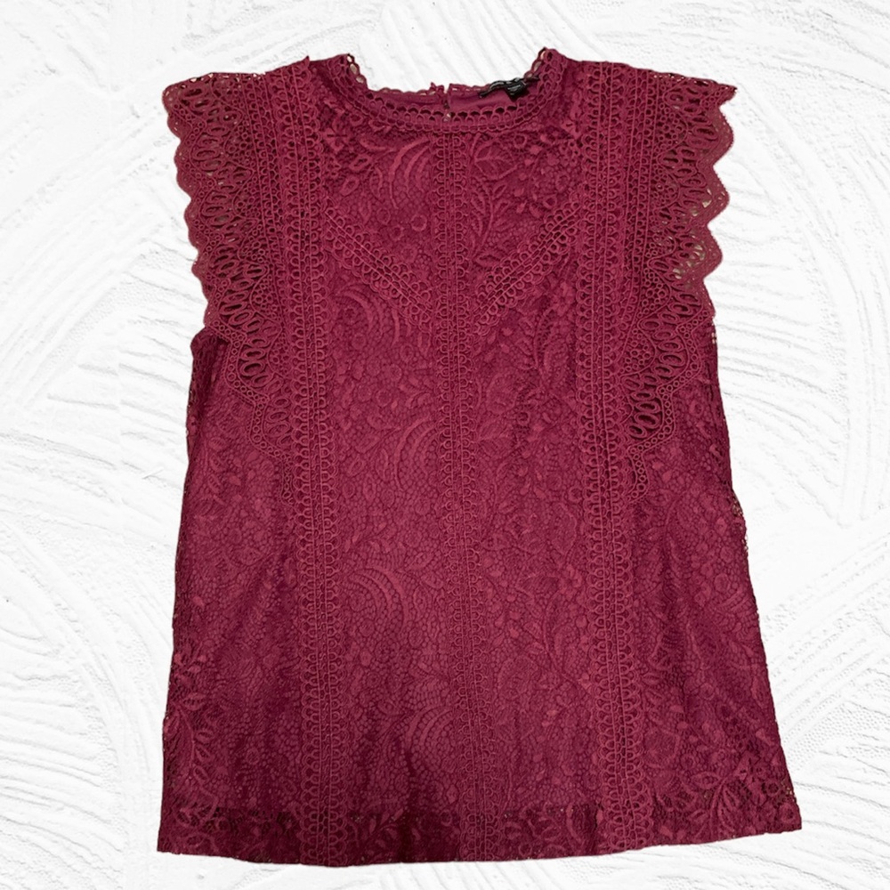 CABLE & GAUGE Size M Lace Cap Sleeve Blouse
